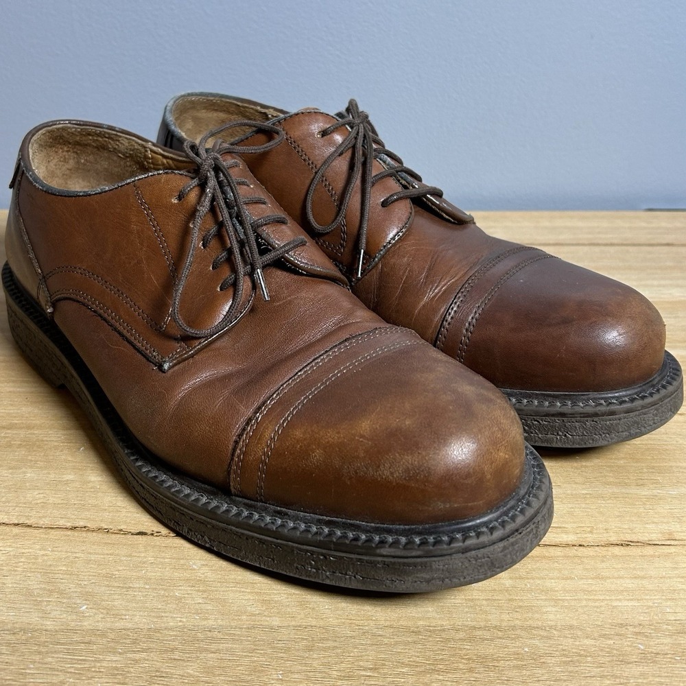 G.H. Bass & Co. Made in Italy Brown Leather Cap Toe Lace Up Oxford Dress Shoes